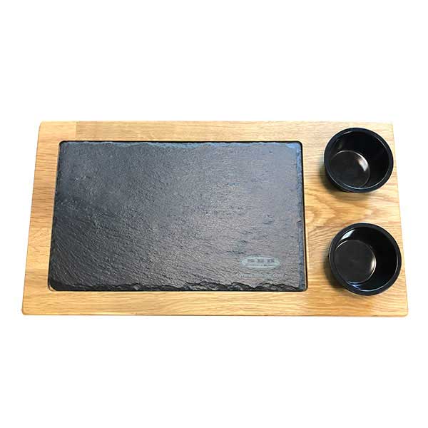 Дървена дъска с каменна плоча и 2 броя сосиери